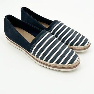 Clarks Serena Paige Slip on Espadrille Shoes‎ Womens 10 M Navy Blue & White